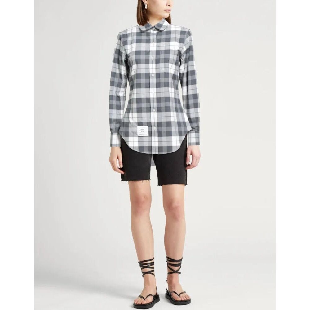 NWT Thom Browne New York Navy White Plaid Oxford Shirt Size 0 XS RWB Trim